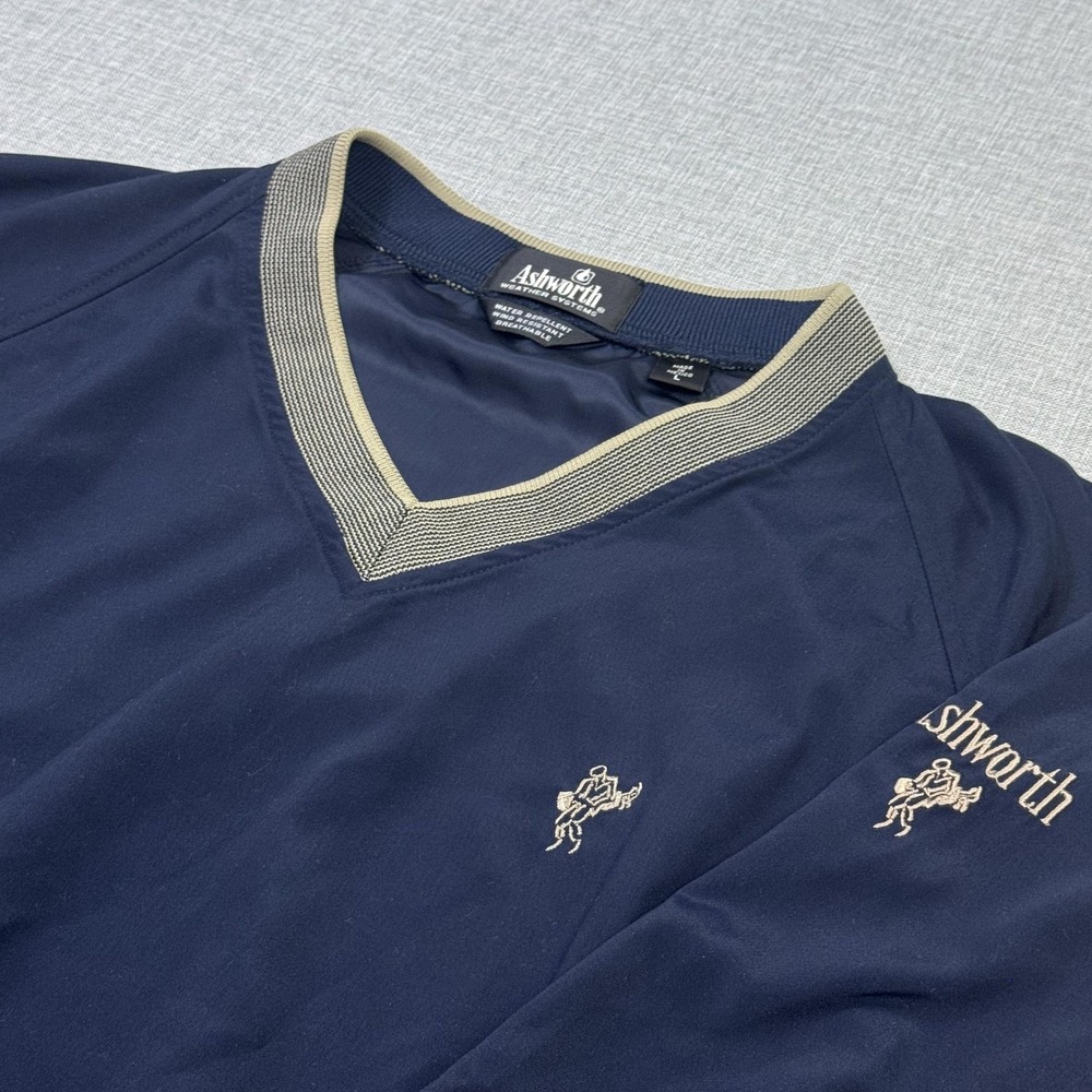Ashworth Shirt Mens L Blue V-Neck Pullover Weather Systems Water Resistant